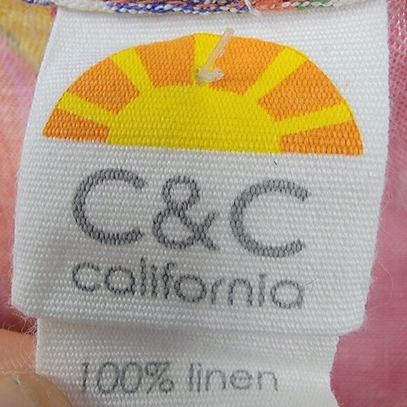 C&C California Colorful Striped Summer Top Round Neck  100% Linen Light Shirt - Picture 5 of 11